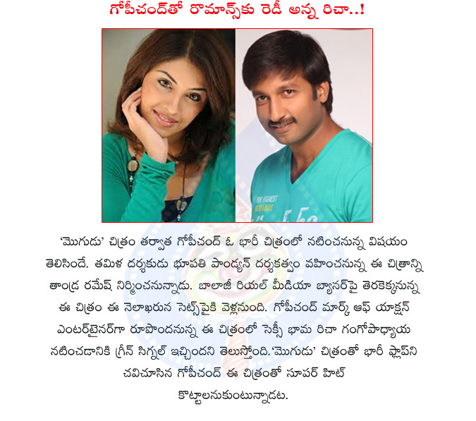 actor gopichand,actress richa gangopadhyay,gopichand new movie,gopichand richa gangopadhyay comb,richa gangopadhyay new movie  actor gopichand, actress richa gangopadhyay, gopichand new movie, gopichand richa gangopadhyay comb, richa gangopadhyay new movie